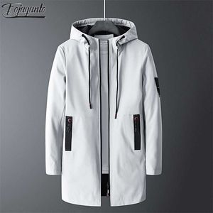 Fojaaganto męska kurtka średniej długości młodzieży Koreański Styl Slim Stand-Up Collar Windbreaker Casual Kapturem Wiatroodporne Mężczyźni 211126