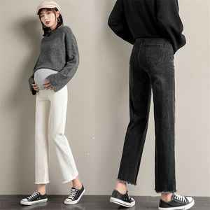 Pregnancy Abdominal Pants Boyfriend Wide Jeans Maternity For Pregnant Women Clothes High Waist Trousers Loose Denim 210918