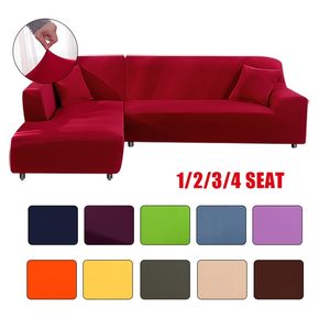 Solidna kolorowa sofa Pokrywy do salonu Nowoczesna elastyczna narożna Kanapa Pokrywa Sliplovers Protector Krzesło 1/2/4/4 Seater 211102