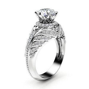 Cluster Rings 14K White Gold Color Ring For Women Natural VS2 Diamond Jewelry Anillos De Wedding Bizuteria 14 K Females Box