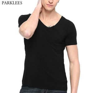 Mäns Ultra Soft Modal V Neck T-shirts Sommar Kortärmad Bomull Flexibel Tshirt Man Casual Basic Tee Homme 210522