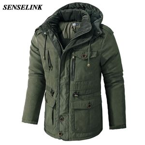 Winter Thick Warm Jacket Men Casual Hooded Windproof Parka Solid Color Plus Size Multi Pocket S-2Xl 211214