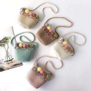 Handmade Summer Children Girls Shoulder Bag Flower Straw Bag Messenger Bag Kids Keys Coin Purse Cute Princess Mini Handbag