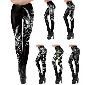 Gothic Ouija Baphomet Drukuj Szatan Head Devil Legginsy Moda Kobiety Festiwal Prezent Plus Size Mid-Waist Spodnie Sexy Slim Legging 211215