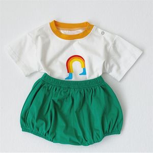 Sommer Anzug Kleidung Sets Regenbogen Drucken Top + Shorts 2 stücke Baby Mädchen Kleidung Für Jungen Bodysuit borns 210528