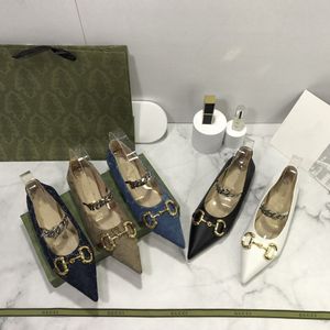 2021 Luxury designer lady chain metal buckle Shoes Fashion Women canvas letter leather Dress Flat Platform pointed toe Pumps Loafers Slip-On casual shoe with box