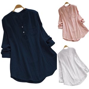 Casual Top Women Shirts Sexy Round Neck Long sleeve Loose Simplicity Solid Color Buttons Pocket Splicing Lattice Comfortable Breathable 3 Colors WMD