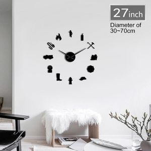 Zegary ścienne Giant Strażak Zawód 3D DIY Zegar Strażak Art Decor Watch Prezent Dla Niemu Regulowany Zestaw Dekoracja