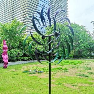 Wholesale colorful wind spinners resale online - Garden Decorations Rainbow Wrought Iron Windmill Colorful Willow Leaves Dual Direction Wind Spinner Double layer Rotating Decor
