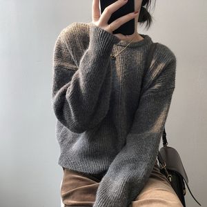 Outono inverno quente suéter macio suéter feminino enorme jumper superdimensionado listrado o pescoço cor sólida tops para moda 210520