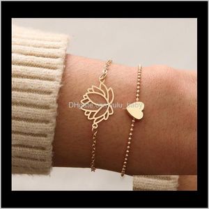 Wholesale double heart bracelet resale online - Charm Drop Delivery Set Creative Personality Love Heart Shaped Lotus Bracelet Women Double Chain Bracelets Girl Chirstmas Gift Jewe
