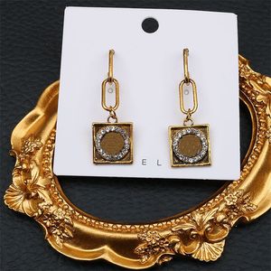 Retro Letter Charm Earrings Diamond Square Studs Women Rhinestone Dangler Luxury Jewelry For Party Wedding