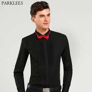 Männer Französisch Manschette Smoking Hemd Flügel Spitze Kragen Langarm Schwarz Kleid Hemden Männer Foramal Hochzeit Bräutigam Hemd Männlich chemise 210522