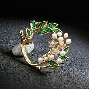 Pins, broscher Trendy Green Enamel Leaves Brosch Peace Olive Branch Pins for Women Dress Smycken Tillbehör Partihandel