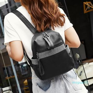 Moda Torba Na Ramię Rucksack Skórzane Kobiety Dziewczęta Puszka Plecak Torba podróżna (czarna)