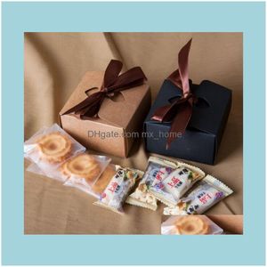 Gift Event Festive Party Supplies Home & Gardengift Wrap 20Pcs 8X8X5Cm Kraft Black Packaging Box Carton Paper With Ribbon Cardboard Drop Del