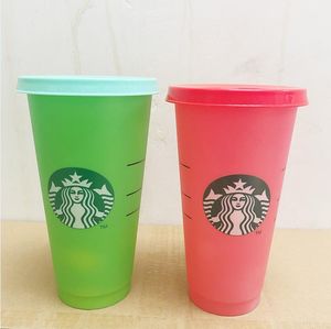 Starbucks Thermochromic Kubek Zmienne Zmienne Plastikowe Zmienianie kolorów Słomy PP Materiały Kubki