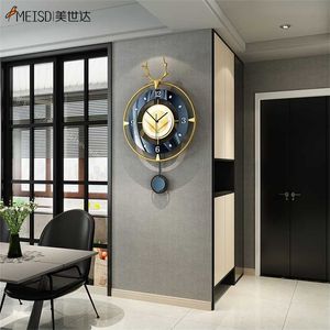 MEISD Metal Wall Clock Wrought Iron Watch Pendulum For Home Interiors Living Room Decoration Industrial Horloge 211110