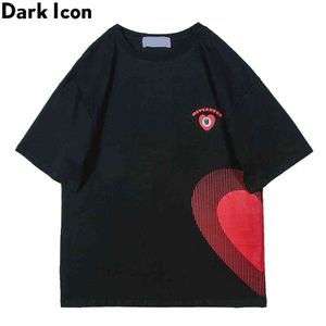 Half Heart Printed Hip Hop T-Shirt Mężczyźni Kobiety Crew Neck Simple Style Męskie Tshirts Bawełniane Tee 210603