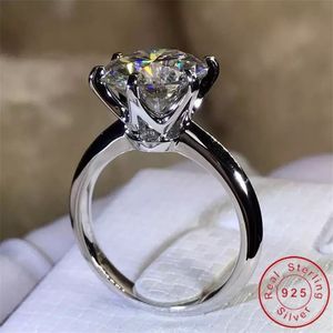 Vecalon Solitaire Promise Elmas Yüzük 100% Gerçek 925 Ayar Gümüş 8 MM 5A CZ Nişan Düğün Band Yüzükler Kadınlar Için Gelin Takı