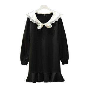 PERHAPS U Women Bow Black Long Sleeve Hollow Out Mini Dress Loose D1180 210529