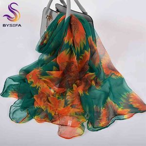 【副生物】オレンジグリーンウィンターファッションアクセサリー秋ブランドひまわり女性ロングスカーフレディースシルクスカーフ