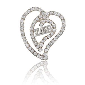 Szpilki, Broszki Sorority Bractwo Zeta Phi Beta Crystal ZPB Heart Brooch Lappel Pin Biżuteria Akcesoria