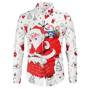 Camisas casuais dos homens Papai Noel impressão Camisa dos homens 2022 Slim Fit Manga Comprida Dress Christmas Dress Mens Festa Fase Prom Smokedo Masculino Chemise