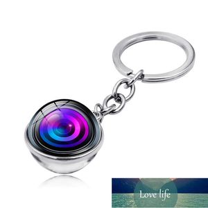 Silver Color Keychain Jewelry with Camera Lens Glass Ball Double Side Car Keychain Ring for Men Gift