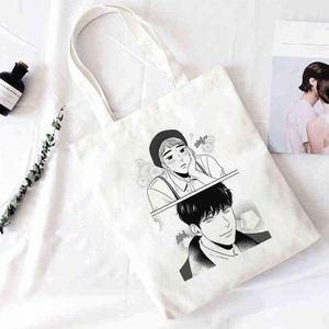 2021 Yaz Sangwoo Yoonbum Öldürme Stalking Omuz Tuval Çanta Rahat Büyük Kapasiteli Tote Karikatür Harajuku Kawaii Kadın Çantası