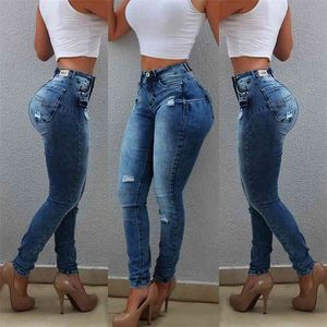 ارتفاع الخصر جينز للنساء ضئيلة تمتد الدنيم جان bodycon نحيل دفع حتى جينز جينز المرأة الملابس روبا دي موهير D30 210322