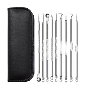 9 st Blackhead Remover Pimple Popper Tool Kit Comedone Acne Extractor Set Rostfritt stål Blackspot Avlägsnande Hudvård Tillbehör