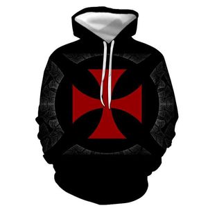 Knights Templar 3D Hoodies Män / Kvinnor Höst Vinter Harajuku Casual Sweatshirts Skriv ut Mäns Hoodie Kläder Ytterkläder