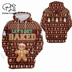 Moletons masculinos com capuz PLstar Cosmos impresso em 3D Est Christmas Cookie Art exclusivo unissex engraçado streetwear pulôver Harajuku moletons/sweatts