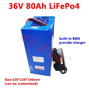 Batteria ricaricabile Deep cycle 36v 80Ah lifepo4 con BMS per ebike rickshaw EV power inverters sistema di accumulo di energia + caricabatterie