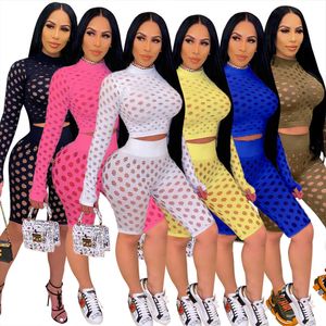 TRABALHOS FEMANOS NOVO 2022 HOLOU SEXY Veja através do conjunto de duas peças Women Streetwear Turtleneck Bodysuit Cantura alta Leggging Roupfits ativos magros P230320