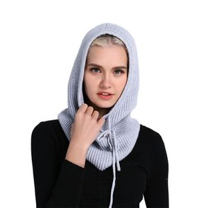 Sparsil Unisex Örme Kaşmir Kapşonlu Boyun Yaka Kap Baş Kafa İpli Kalın Beanie Menwomen Katı Renk Ayarlanabilir Elastik Şapka 211228