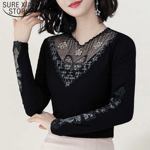 Autumn Winter Fashion Lace Blouses Female Embroidery Sexy Hollow Bottoming Shirt Long Sleeve Floral Women Tops 6742 50 210527