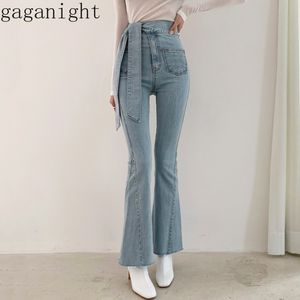 Gaganight Vintage Women Fashion Dżinsy Flare Spodnie Wiosna Jesień Slim Plus Size Dżinsowe Spodnie Koreańskie Chic High Waist Pet 210519