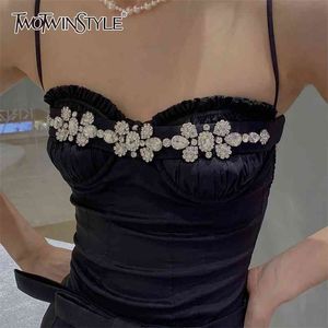 Sexy Black Diamonds Bodysuit For Women Square Collar Sleeveless Backless Slim Bodysuits Female Summer Clothing 210521