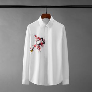 Bawełniane koszule luksusowe śliwki kwiat i motyl drukowane z długim rękawem męskie koszule mody party man shirts 4xl