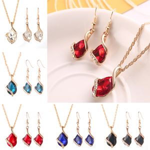 Women Crystal Rhinestone Long Chain Necklace And Earrings Set Water Drop Pendant Necklaces Earrings Fashion Jewelry Accessories