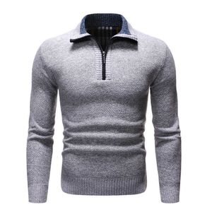 2021 Primavera Men's Pullover Grosso Quente Malha Camisola Homens Casuais Solid Turtleneck Camisolas Meia Zip Inverno Quente Fleece Pullovers Y0907