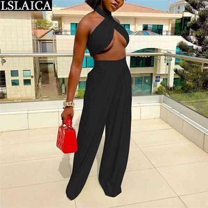 Women's Clothes Summer Woman Outfit Criss-cross Tops Long Pants Female Suit Solid Color Sexy Club Fashion Sets Lady 210515