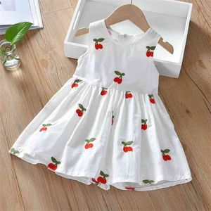 Elbise Yaz Çocuk Giyim Kostüm Çocuklar için Kiraz İşlemeli Desen Sundress Elbiseler Kızlar 210528