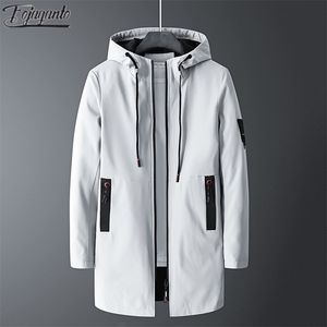 FOJAGANTO Men's Mid-Length Jacket Youth Korean Style Slim Stand-Up Collar Windbreaker Casual Hooded Windproof Men 220301