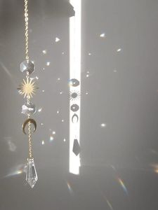 Schlüsselanhänger Witchy Celestial Sun Crystal Catcher für Fenster hängen Licht Regenbogen Prisma Boho Home Decor Auto Charms