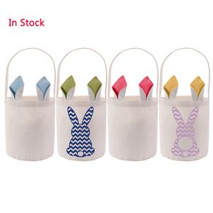 Sublimation Easter Bunny Bucket Festive Polyester Blank DIY Rabbit Ears Basket Personalized Candy Gift Bag with Handle