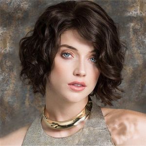 Andere Modeaccessoires Kurzer Bob Synthetische Perücke braune Farbe Perruques de Cheveux Body Lose Wave Humains Simulation HumanHair Perücken Wig157