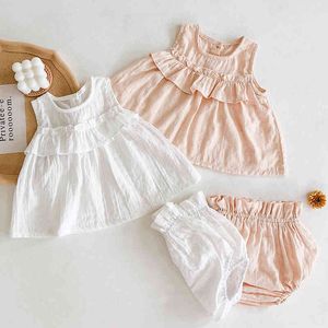 0-2Yrs Summer Kids Girl Suit Clothes Infant Baby Girls Sleeveless Top + Lantern Pants 2Pcs Clothing Sets 210429